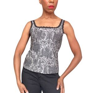 WHITE HOUSE | BLACK MARKET || BLACK & GREY FLORAL TANK TOP || SIZE: MEDIUM